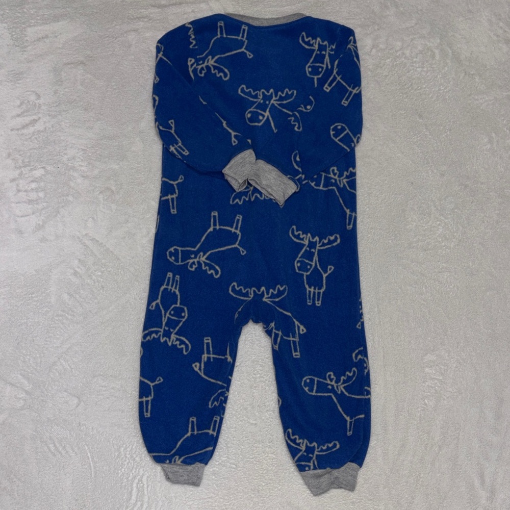 (2 for $10) carters fleece Blue Moose Print  footie / sleeper - Picture 5 of 7